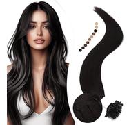 Elailite Extensiones Queratina Pelo Natural sin Clip #1B Negro Natural, 25 Mechas 25g U Tip Keratin Cabello Humano 45cm