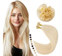 Elailite Extensiones Rubias Pelo Natural de Queratina 1g Cabello Humano 100% Remy sin Clip U Tip Keratina 50 Mechas Largas 40cm 50g #60 Rubio Platino