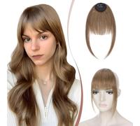 Elailite Flequillo Clip Postizos Pelo Natural #06 Castaño Claro, Neat Bangs 100% Cabello Humano Postizo Flequillos