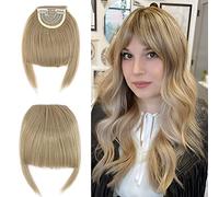 Elailite Flequillo Postizo Pelo Corto Clip Flequillos Falso (sienes 22cm) 1 Pieza 2 Clip en Postizos para Mujer # Rubio Cenizo
