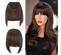 Elailite Flequillo Postizo Pelo Corto Clip Flequillos Falso (sienes 22cm) 1 Pieza 2 Clip en Postizos para Mujer # Castaño Intenso/Rojo