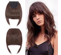 Elailite Flequillo Postizo Pelo Corto Clip Flequillos Falso (sienes 22cm) 1 Pieza 2 Clip en Postizos para Mujer # Castaño Cobre Intenso