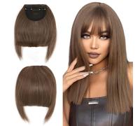 Elailite Flequillo Postizo Pelo Corto Clip Flequillos Falso (sienes 22cm) 1 Pieza 2 Clip en Postizos para Mujer # Marrón Rojo Claro