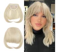 Elailite Flequillo Postizo Pelo Corto Clip Flequillos Falso (sienes 22cm) 1 Pieza 2 Clip en Postizos para Mujer # Rubio Cenizo/Rubio Pálido