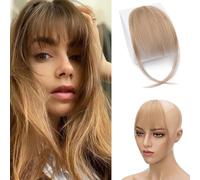 Elailite Flequillo Postizos Clip Pelo Natural #06 Castaño Claro, Wispy Bangs 100% Cabello Humano Postizo Flequillos