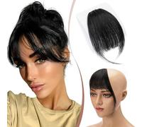 Elailite Flequillo Postizos Pelo Natural Clip #01 Negro Oscuro, 100% Cabello Humano Postizo Extensiones Flequillos (Wispy Bangs)