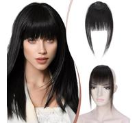 Elailite Flequillo Postizos Pelo Natural Clip #1B Negro Natural, 100% Cabello Humano Postizo Extensiones Flequillos (Neat Bangs)