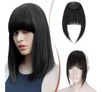 Elailite Flequillo Postizos Pelo Natural Clip #1B Negro Natural, 100% Cabello Humano Postizo Extensiones Flequillos (French Bangs)