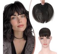 Elailite Flequillo Postizos Pelo Natural Clip #1B Negro Natural, 100% Cabello Humano Postizo Extensiones Flequillos (Uneven Bangs)