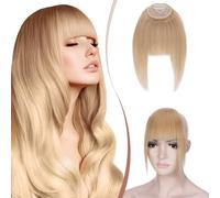 Elailite Flequillo Postizos Pelo Natural Clip #27 Rubio Oscuro, 100% Cabello Humano Postizo Extensiones Flequillos (French Bangs)