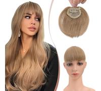 Elailite Flequillo Postizos Pelo Natural Clip #27 Rubio Oscuro, 100% Cabello Humano Postizo Extensiones Flequillos (Uneven Bangs)