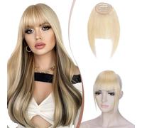 Elailite Flequillo Postizos Pelo Natural Clip #613 Rubio Muy Claro, 100% Cabello Humano Postizo Extensiones Flequillos (French Bangs)