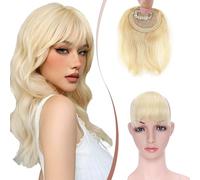 Elailite Flequillo Postizos Pelo Natural Clip #613 Rubio Muy Claro, 100% Cabello Humano Postizo Extensiones Flequillos (Uneven Bangs)