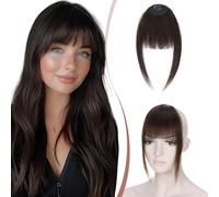 Elailite Flequillo Postizos Pelo Natural Clip Castaño Oscuro, Neat Bangs 100% Cabello Humano Postizo Extensiones Flequillos #02