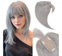 Elailite Flequillo Protesis Capilar Mujer Gris Postizos Clip Pelo Natural Cabello Humano 20cm 30g # Gris Claro