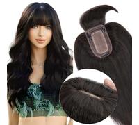 Elailite Flequillo Protesis Capilar Mujer Pelo Natural Clip Postizos Postiza Hair Topper Toupee Capilares Encaje Base 7cm*13cm Cabello Humano 15cm 27g #1B Negro Natural