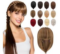 Elailite Flequillo Protesis Capilar Postizo Pelo Hairband Diadema Trenzada para Mujer Hair Topper Cabello Sintético 92g # Marrón Castaño/Rubio Dorado