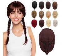 Elailite Flequillo Protesis Capilar Postizo Pelo Hairband Diadema Trenzada para Mujer Hair Topper Cabello Sintético 92g # Vino Tinto