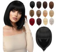 Elailite Flequillo Protesis Capilar Postizo Pelo Hairband Diadema Trenzada para Mujer Hair Topper Cabello Sintético 92g # Negro