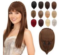 Elailite Flequillo Protesis Capilar Postizo Pelo Hairband Diadema Trenzada para Mujer Hair Topper Cabello Sintético 92g # Marrón Claro/Rubio Claro