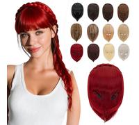 Elailite Flequillo Protesis Capilar Postizo Pelo Hairband Diadema Trenzada para Mujer Hair Topper Cabello Sintético 92g # Rojo Oscuro