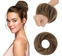 Elailite Moños Postizos de Pelo Natural Lacio Negro Natural + Castaño Postizos Moño y Coletas Pelo Natural 17g