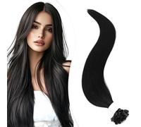 Elailite Negro Extensiones de Queratina de Pelo Natural Keratina sin Clip 25 Mechas 20g U Tip Cabello Humano 35cm #01 Negro Oscuro