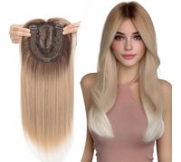 Elailite Protesis Capilar Mujer Castaño Medio/Rubio Dorado/Rubio Claro, Postizo Pelo Clip in Toupee Hair Topper Cabello Sintética Lace 15cm*15cm, 45cm 175g