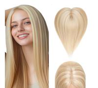 Elailite Protesis Capilar Pelo Natural Clip para Mujer #18P613 Ash Rubio Mecha Rubio Muy Claro Capilares Cabello Humano 130% Densidad 25cm (35 g)