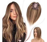 Elailite Protesis Capilar Pelo Natural Clip para Mujer #4P27 Marrón Medio Mecha Rubio Oscuro Capilares Cabello Humano 130% Densidad 30cm (40 g)