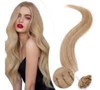 Elailite Rubio Extensiones de Queratina de Pelo Natural Keratina sin Clip 25 Mechas 25g U Tip Cabello Humano 50cm #27 Rubio Oscuro