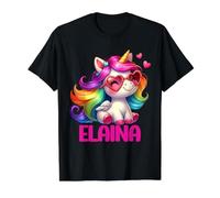 Elaine - Nombre Personalizado Colorido Unicornio Camiseta gráfica económica, Hombre, Negro, S