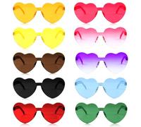 Elalove 10 Pares de Gafas de Sol sin Montura en Forma de Corazón, Lentes de Colores Tintados de Caramelo para Fiesta, Cumpleaños, Hora Loca Boda y Accesorios de Festival
