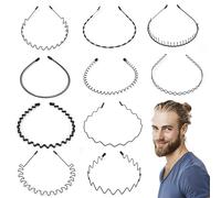 Elalove 10 Piezas Diadema de Metal en Forma de Onda, Diadema Elástica Unisex para Hombre, Mujer y Niña, Ideal para Deportes y Uso Diario
