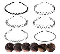 Elalove 6 Piezas Diadema de Metal en Forma de Onda, Diadema Elástica Unisex para Hombre, Mujer y Niña, Ideal para Deportes y Uso Diario