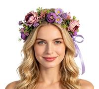Elandy Diadema de flores bohemias con cinta ajustable, corona floral para novias, damas de honor, bodas, festivales de playa