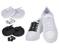 ELANOX Cordones elásticos de 8 mm de ancho, 4 unidades para 2 pares de zapatos, con cápsulas de metal, cordones sin atar, cierre rápido, cordones de goma, para adultos y niños, 2 X Negro + 2 X Blanco,