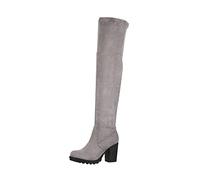 Elara Botas Mujer Overknee High Heels Tacón Alto Chunkyrayan E4835 Grey-38