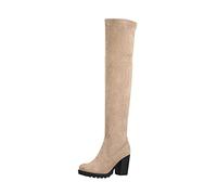 Elara Botas Mujer Overknee High Heels Tacón Alto Chunkyrayan E4835 Khaki-37