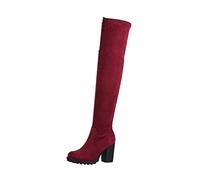 Elara Botas Mujer Overknee High Heels Tacón Alto Chunkyrayan E4835 Wine-39
