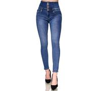 Elara Vaqueros Elásticos para Mujeres Cintura Alta Flaca Chunkyrayan Azul EL60D2 Blau-44 (2XL)