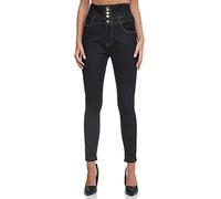 Elara Vaqueros Elásticos para Mujeres Cintura Alta Flaca Chunkyrayan EL60-25 Washed Black-42 (XL) P