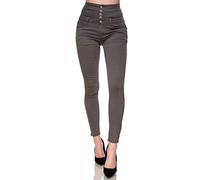 Elara Vaqueros Elásticos para Mujeres Cintura Alta Flaca Chunkyrayan Gris EL60-6 Grau-46 (3XL)