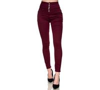 Elara Vaqueros Elásticos para Mujeres Cintura Alta Flaca Chunkyrayan Rojo Burdeos EL60-5 Wine-46 (3XL)