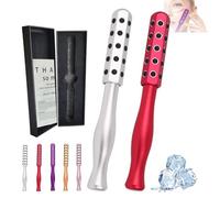 Elarique Face Roller, Elarique Glow Sculpting - Beauty Roller, Facelift Pro Rollers, Uplifting Facial Massaging Beauty Tool, Germanium Stones Face Tool, For Up Lifting And Skin Care (Silver+Red)