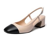 elashe Mujer Zapatos Tacón Cuadrado Destalonado Tacones Bajos Punta Cuadrada Zapatillas Beige EU37