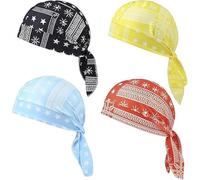 Elastic Cycling Sports Cap, 4Pcs Paisley Cooling Headscarf Cap, Breathable Sweat Wrap Safety Helmet Liner Elastic Fit, for Cycling
