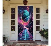 EláStica Fundas Decorativas Para Puerta Con Morado Azul Cielo Estrellado Para Interiores Y Exteriores,Primavera,Verano,OtoñO,Invierno,Halloween,Navidad,DecoracióN Del Hogar,90 X 210 Cm (Planeta)