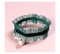 Elasticity Velvet Lace Pets Cats Collar with Bell Chihuahua Rabbit Necklace Bowtie Puppy Dogs Bells Collars Cats Accessories (Green Small)