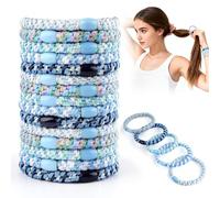 Elástico para el pelo para mujeres y niñas, 15 piezas elásticas para el pelo que se abulta, moda elástica con trenzas para cabello grueso, rizado y liso (5 colores disponibles) (azul)